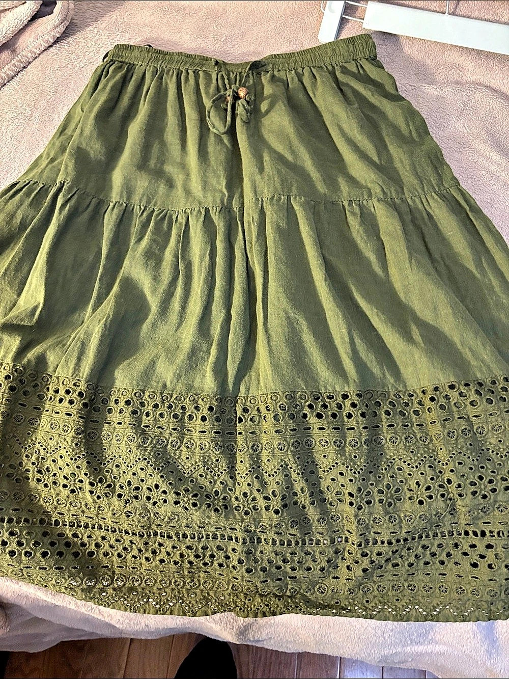 Napo Olive Green Eyelet Cotton Skirt Size M - Picture 2 of 4